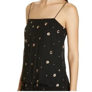 VINCE Silk Chiffon Camisole Metallic Embroidered Circles Varying Sizes SM NWOT